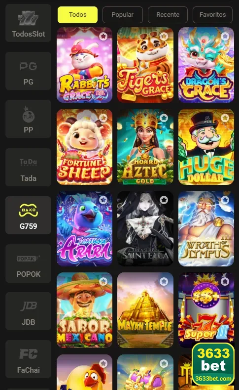 Galeria de jogos de slot no site 3633bet, com diversas opções emocionantes.